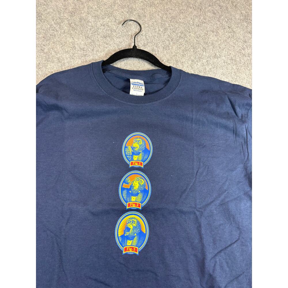 Vintage 90s Howling Monkey Energy Drink Shirt Mens Blue Graphic Streetwear Large